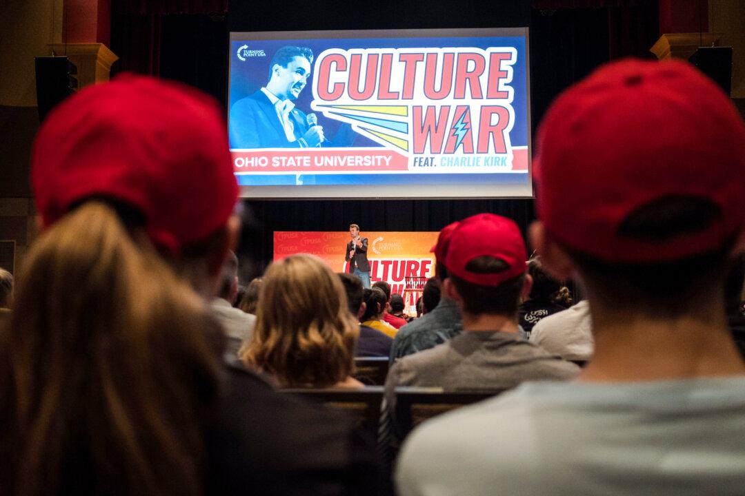 Attendees listen as Charlie Kirk speaks at a Turning Point USA Culture War event at Ohio State University in Columbus, Ohio, on Oct. 29, 2019. Kirk founded Turning Point USA in 2012 at age 18, shortly after graduating from Wheeling High School near Chicago. (Megan Jelinger/AFP via Getty Images)