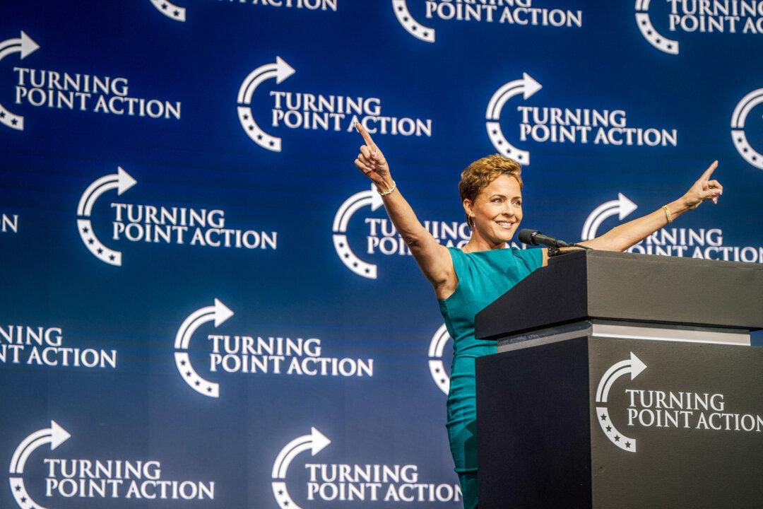 Former Fox News anchor Kari Lake speaks during the Rally To Protect Our Elections in Phoenix on July 24, 2021. Kirk launched Turning Point Action in 2019, a platform for campaigning for candidates. (Brandon Bell/Getty Images)