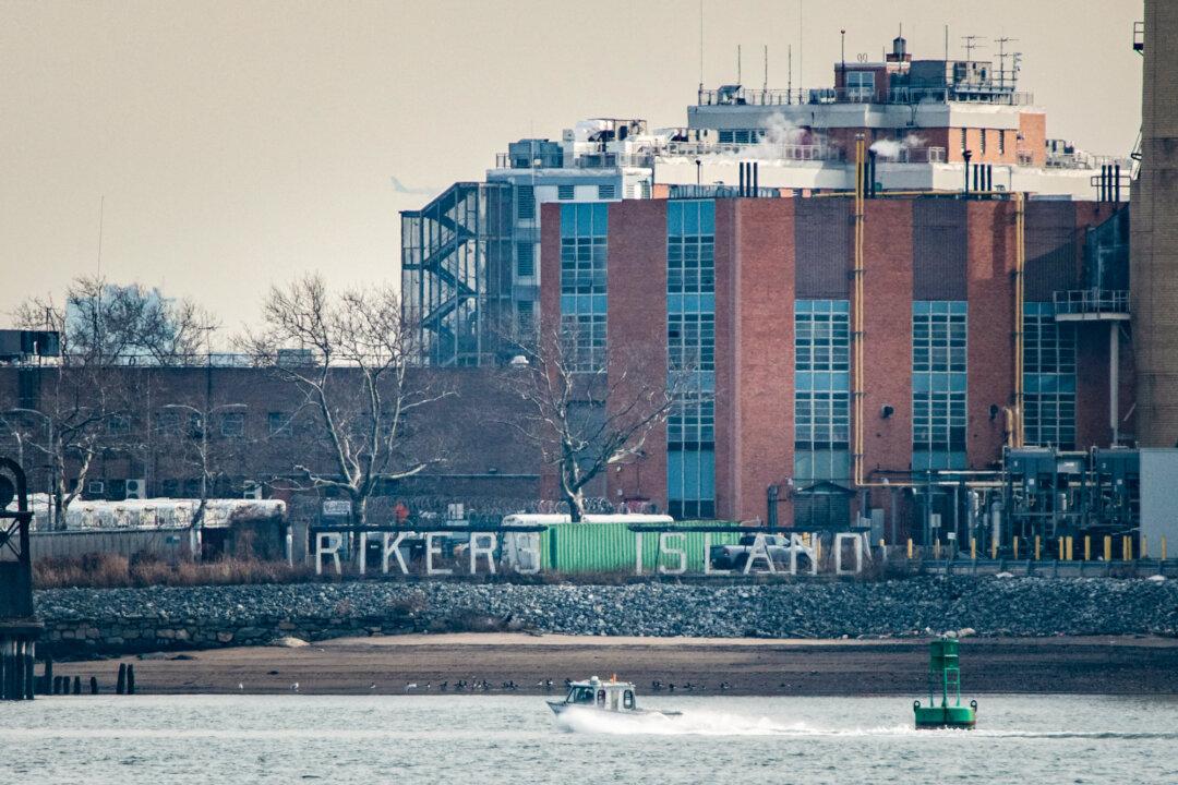 A general view shows the Rikers Island jail complex, from Queens, in the East River of New York on Jan. 13, 2022. Sen. Markwayne Mullin (R-Okla.) said in May he favors maximum-security prisons on both coasts, at Rikers Island and Alcatraz Island. (Ed Jones/AFP via Getty Images)