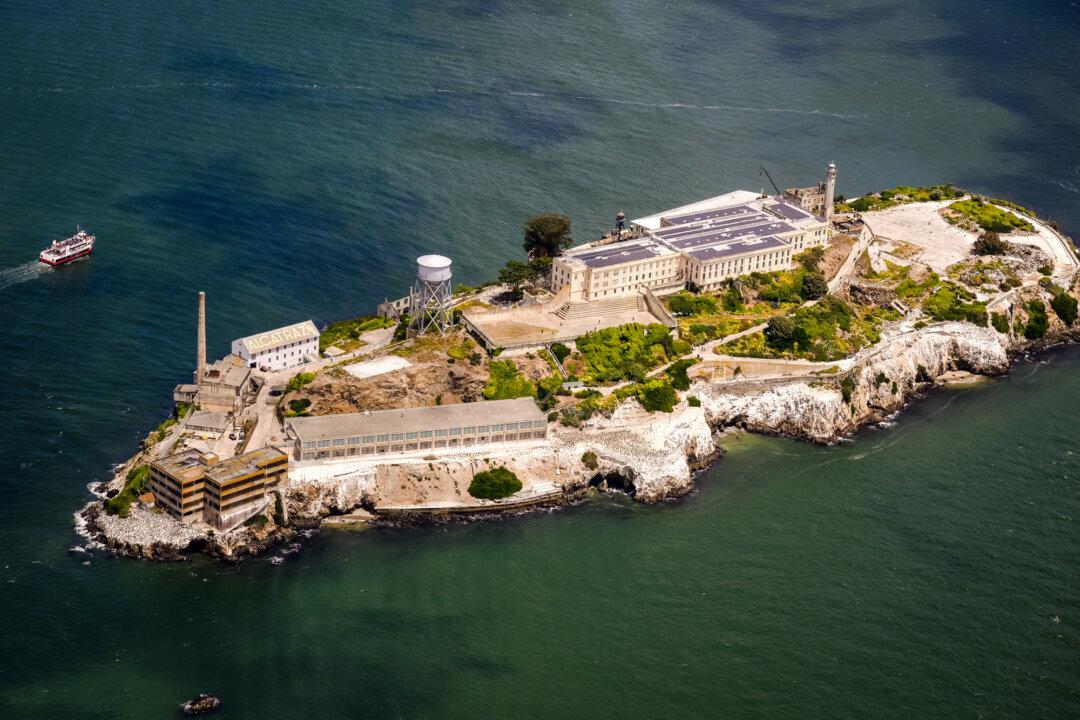 An aerial view shows Alcatraz Island in San Francisco on May 16, 2024. President Donald Trump wants to reopen Alcatraz as a federal prison for the country’s most dangerous criminals. (Josh Edelson/AFP via Getty Images)