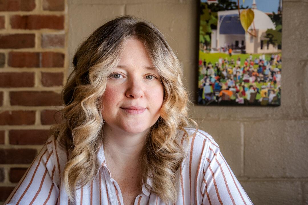 Danielle Lasher, an autism awareness advocate, poses for a photo in Frederick, Md., on May 2, 2025. Lasher said her son, who is now 21, has autism and started regressing after his two-year shots. (Madalina Vasiliu/The Epoch Times)