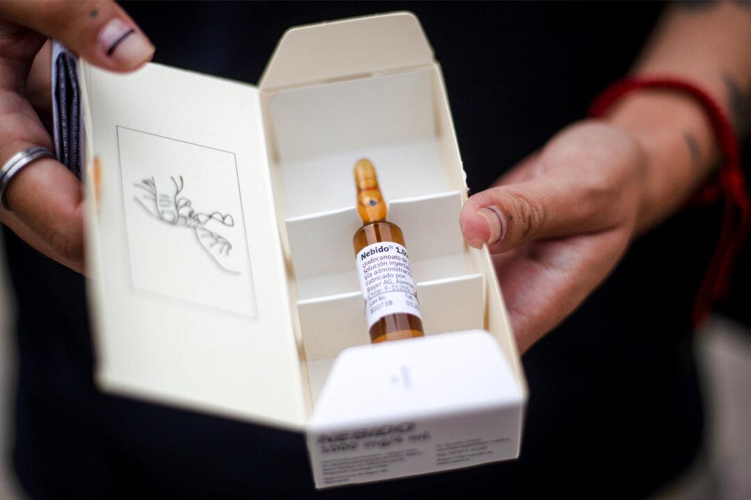 A testosterone ampoule is displayed at a hospital in Santiago, Chile, on Jan. 8, 2020. (Claudio Reyes/AFP via Getty Images)