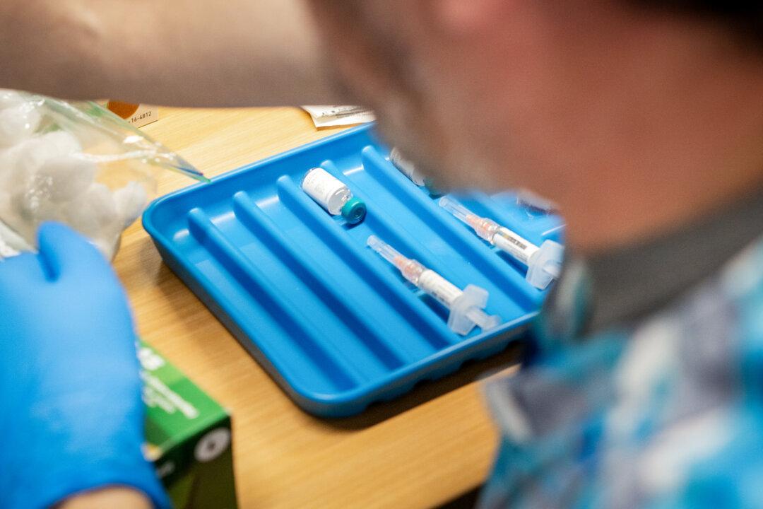 A tray of measles, mumps, and rubella vaccine vials at a clinic in Lubbock, Texas, on March 1, 2025. President Donald Trump recently encouraged people to seek separate vaccines for measles, mumps, and rubella, although stand-alone shots are not currently available in the United States. (Jan Sonnenmair/Getty Images)