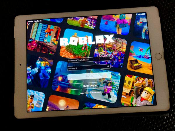 Gaming platform Roblox is displayed on a tablet in New York on Oct. 30, 2021. (Leon Keith/AP Photo)