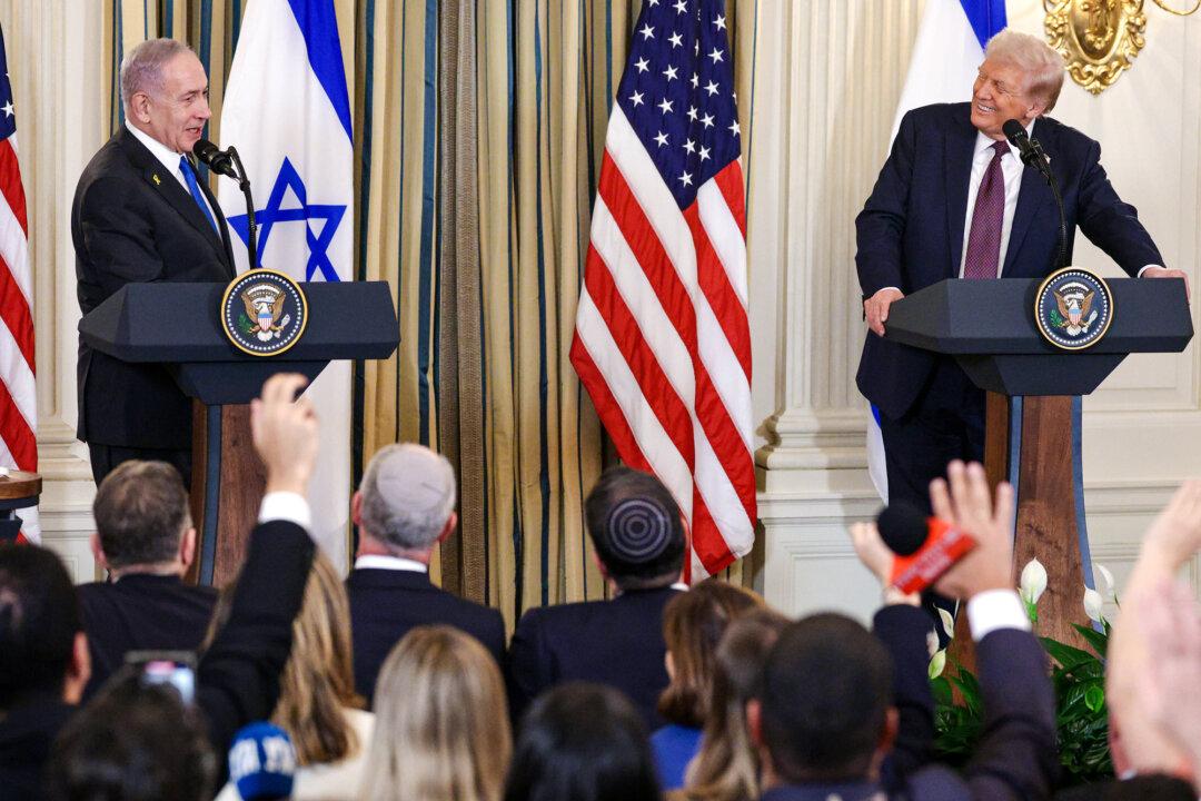 President Donald Trump and Israeli Prime Minister Benjamin Netanyahu hold a joint news conference at the White House on Sept. 29, 2025. The two leaders met to discuss plans to end the war in Gaza and secure the release of the remaining hostages held by Hamas. (Alex Wong/Getty Images)