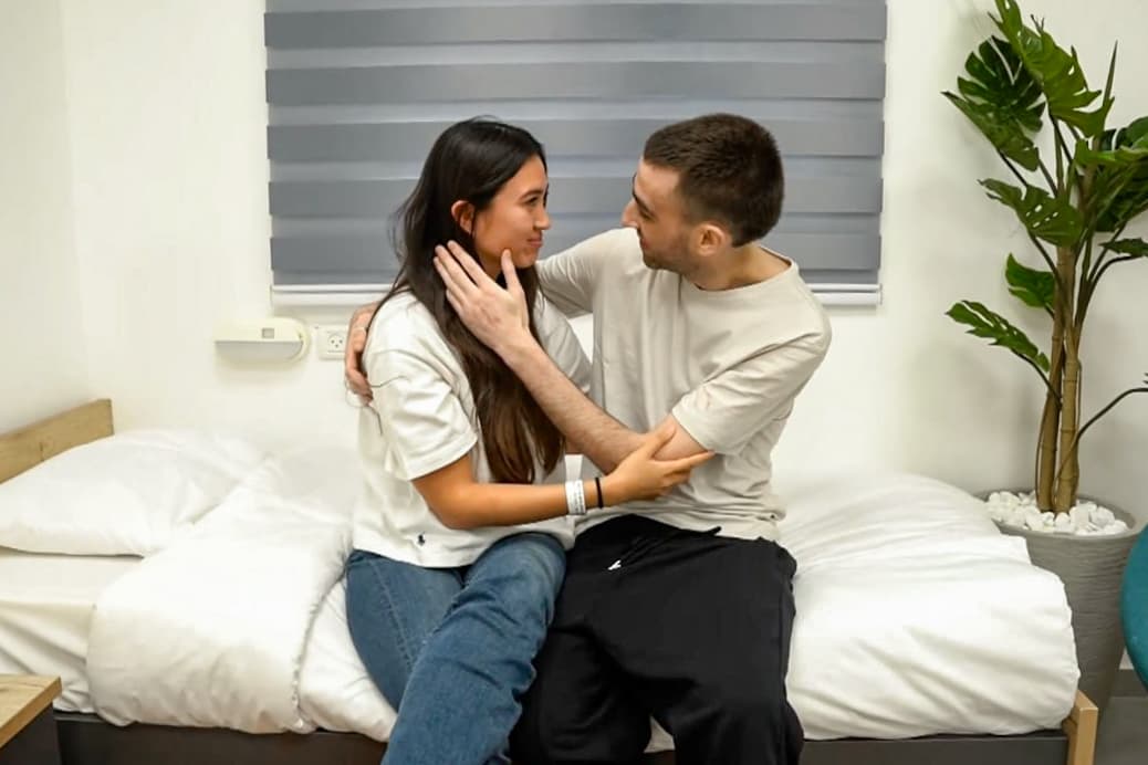 Avinatan Or reunites with his partner Noa Argamani, who was also taken hostage and rescued in 2024. (Israel Government Press Office)