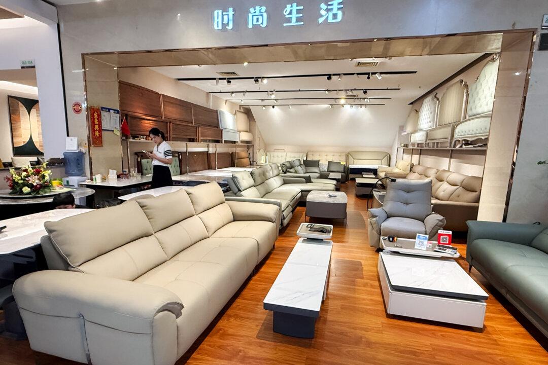 Sofas and tables are displayed inside a furniture mall in Lecong Town, Guangdong Province, China, on Sept. 26, 2025. China and Southeast Asian nations collectively account for more than half of all U.S. kitchen cabinet imports, according to import data from the U.S. International Trade Commission. (David Kirton/Reuters)
