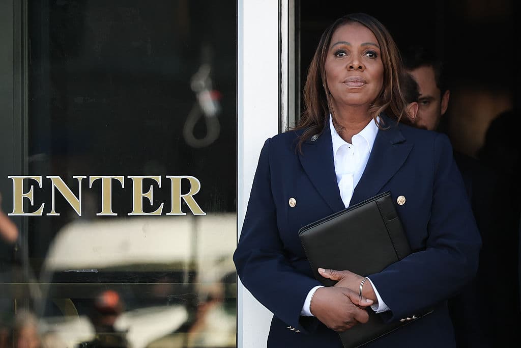 New York Attorney General Letitia James leaves the Walter E. Hoffman United States Courthouse following an arraignment hearing in Norfolk, Va., on Oct. 24, 2025. (Win McNamee/Getty Images)
