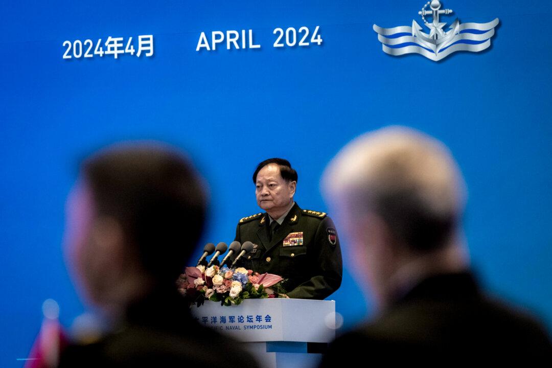 Gen. Zhang Youxia, vice chairman of the Central Military Commission, speaks at the opening of the Western Pacific Naval Symposium in Qingdao, Shandong Province, China, on April 22, 2024. Zhang and Xi have diverged on significant policy issues in recent years, according to insiders. (Kevin Frayer/Getty Images)