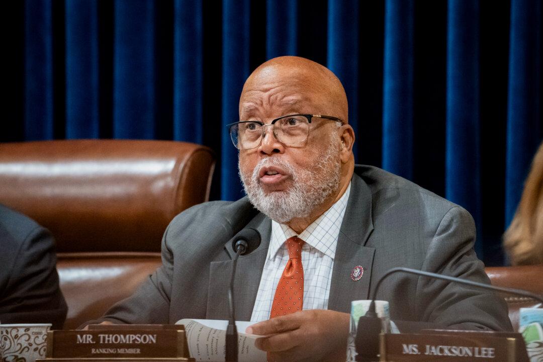 Rep. Bennie Thompson (D-Miss.) speaks during a hearing with the heads of the FBI, Homeland Security, and the National Counterterrorism Center, in Washington on Nov. 15, 2023. Thompson said labeling Antifa a domestic terrorist group was a mistake and “serves no purpose other than an excuse for the Trump administration to stifle dissent.” (Madalina Vasiliu/The Epoch Times)