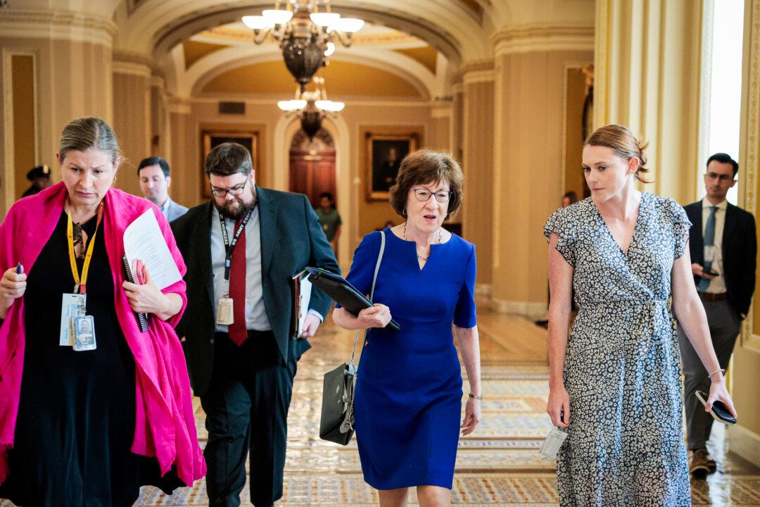 Sen. Susan Collins (R-Maine) walks with her staff in the U.S. Capitol in Washington on July 28, 2025. Collins is among the Republicans who have expressed openness to altering the filibuster. (Anna Moneymaker/Getty Images)