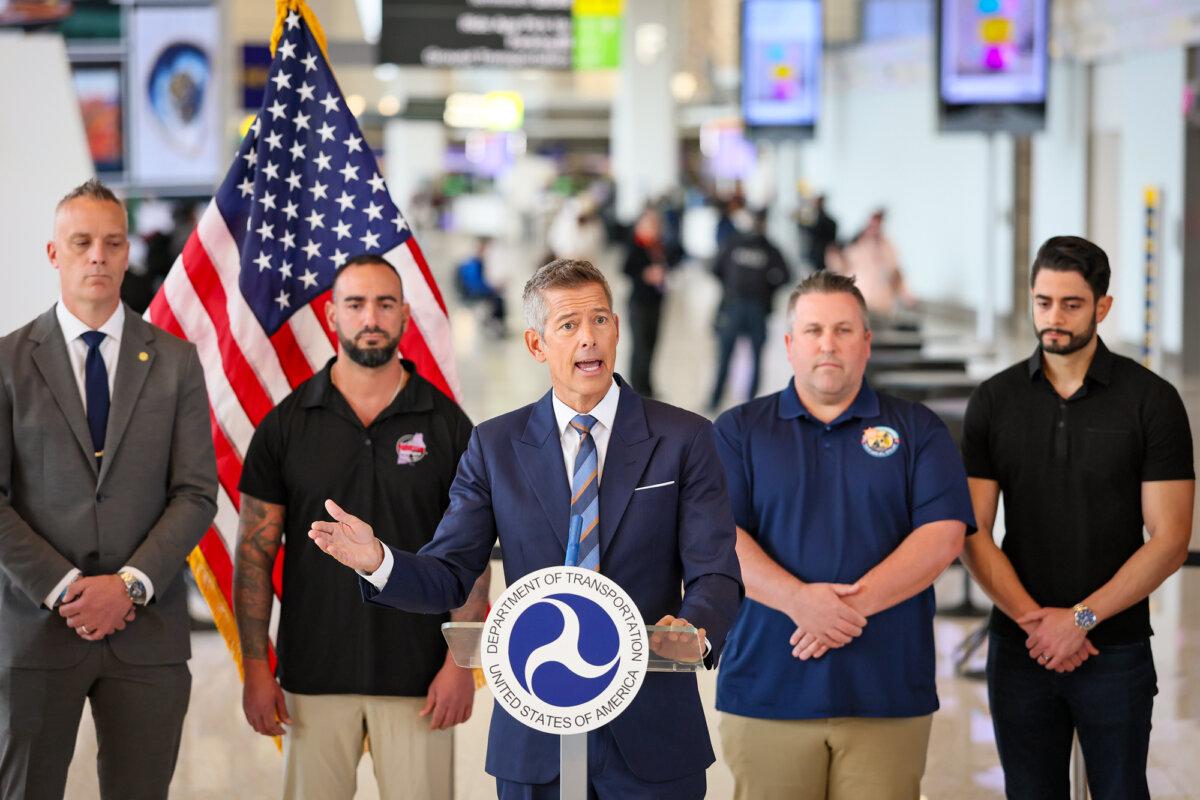 Transportation Secretary Sean Duffy speaks about how the government shutdown is affecting travel at airports throughout the country during a news conference at LaGuardia Airport in New York City on Oct. 28, 2025. (Michael M. Santiago/Getty Images)