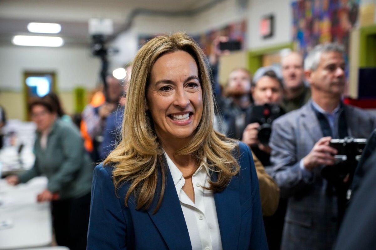 New Jersey gubernatorial candidate Rep. Mikie Sherrill (D-N.J.) arrives to cast her vote in Montclair, N.J., on Nov. 4, 2025. (Eduardo Munoz Alvarez/Getty Images)