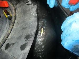 U.S. Customs and Border Protection officers inspect hidden compartments in the suspect’s car at the San Ysidro Port of Entry on Oct. 22, 2025. (U.S. Customs and Border Patrol)