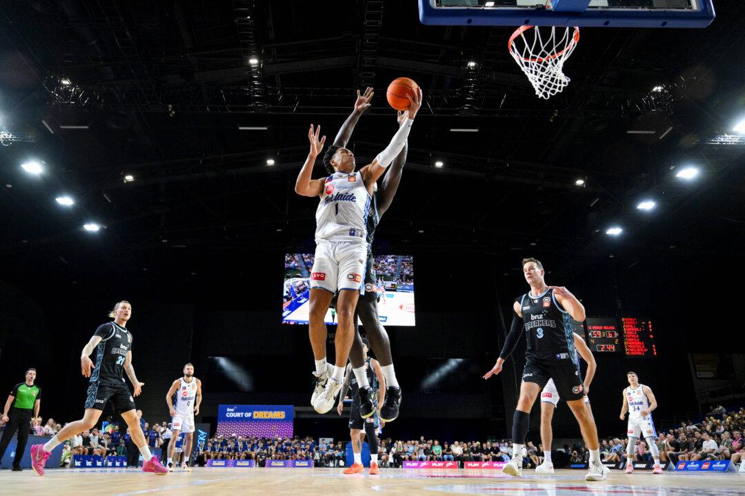 Flynn Cameron of the Adelaide 36ers shoots during the round eight NBL match between New Zealand Breakers and Adelaide 36ers at Wolfbrook Arena in Christchurch, New Zealand, on Nov. 6, 2025. (Joe Allison/Getty Images)