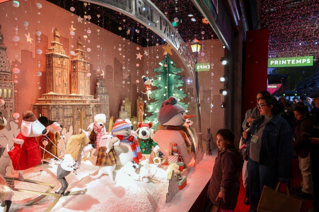 A view of Le Printemps' Christmas Windows during the Le Printemps' Launch of Christmas Windows Animations and Lights at the department store in Paris, France, on Nov. 6, 2025. (Pascal Le Segretain/Getty Images)