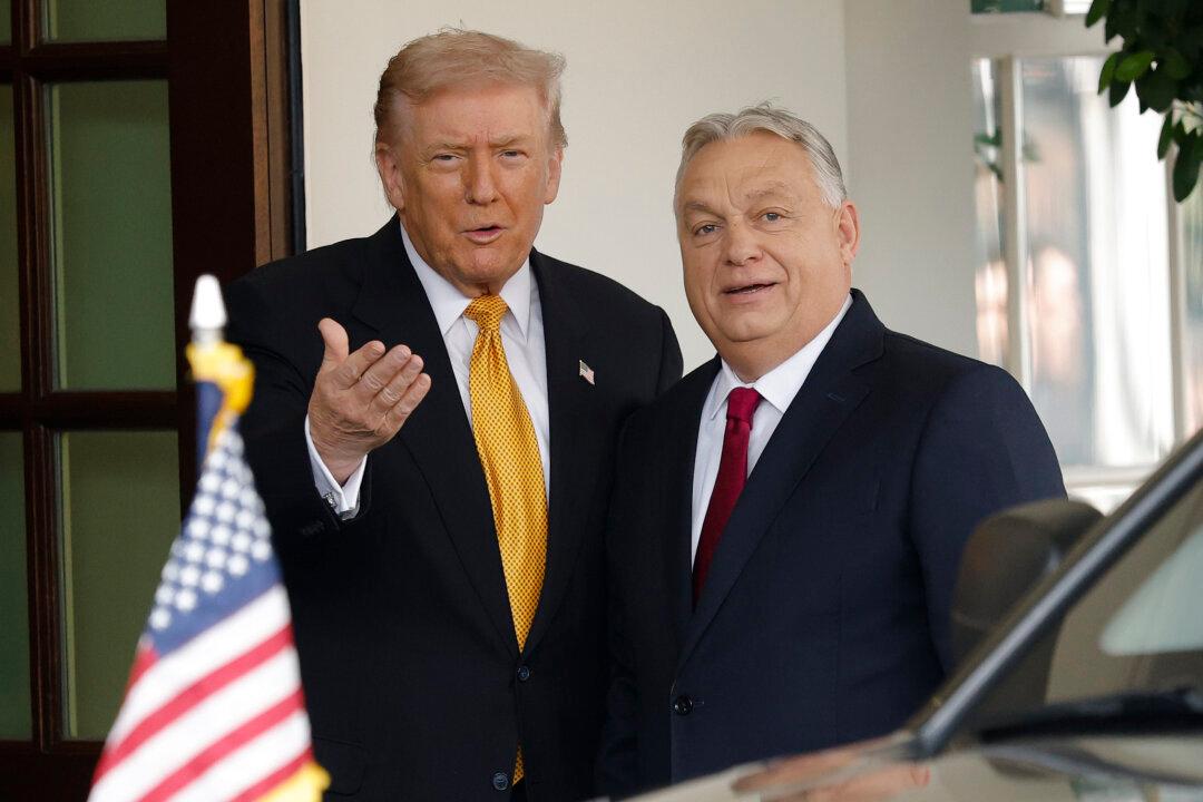 President Donald Trump welcomes Prime Minister of Hungary Viktor Orban as he arrives at the White House in Washington on Nov. 7, 2025. Trump and Orban are expected to discuss trade and energy at a bilateral lunch. (Kevin Dietsch/Getty Images)