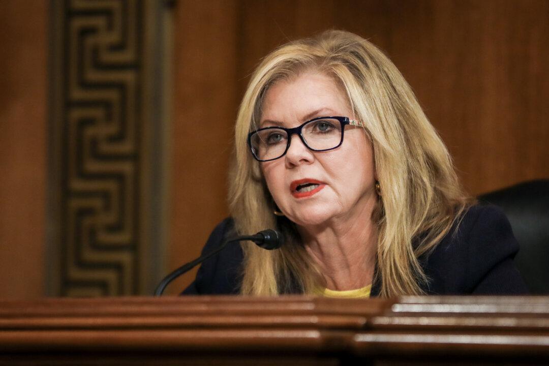(Left) Sen. Michael Bennet (D-Colo.) speaks during a hearing on Capitol Hill in Washington on Sept. 4, 2025. (Right) Sen. Marsha Blackburn (R-Tenn.) during a Senate Judiciary Committee hearing at the U.S. Capitol on Oct. 22, 2019. (Madalina Kilroy, Charlotte Cuthbertson/The Epoch Times)