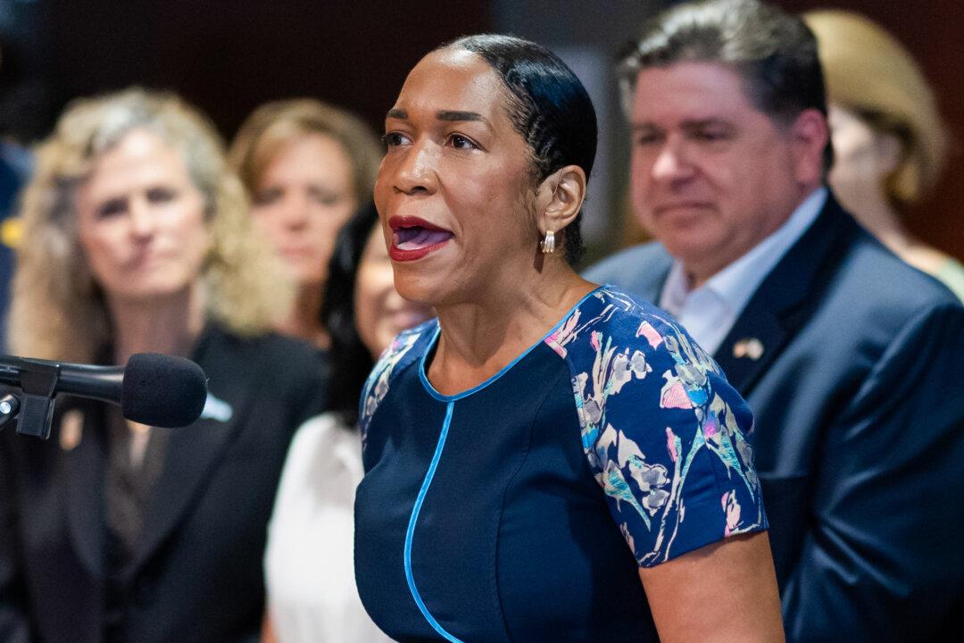 (Left) Rep. Raja Krishnamoorthi (D-Ill.) speaks during an event in Washington on Sept. 25, 2024. (Center) Rep. Robin Kelly (D-Ill.) speaks during a House hearing at the U.S. Capitol on June 8, 2022. (Right) Illinois Lt. Gov. Juliana Stratton speaks in support of Texas House Democrats at a union event in Aurora, Ill., on Aug. 5, 2025. (Madalina Vasiliu/The Epoch Times, Andrew Harnik/Pool/AFP via Getty Images, Scott Olson/Getty Images)