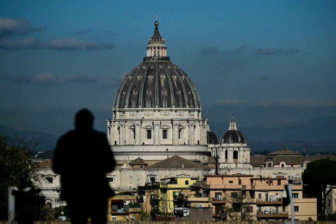 A view from the sidelines of the Italy-Albania intergovernmental summit at Villa Doria Pamphili shows St. Peter's Basilica in Vatican City, within Rome, Italy, on Nov. 13, 2025. (Tiziana Fabi/AFP via Getty Images)