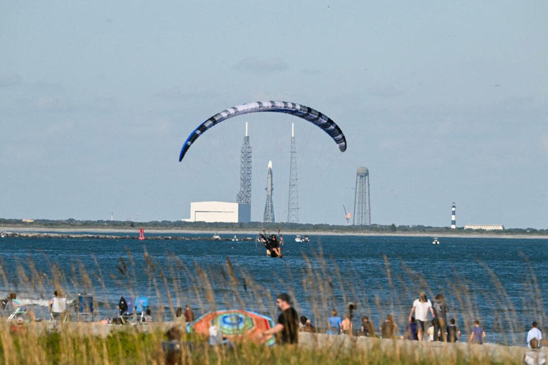 Blue Origin's New Glenn rocket sits on Space Launch Complex 36 at the Space Force Station in Cape Canaveral, Fla., on Nov. 13, 2025. The towering rocket built by Jeff Bezos's space company Blue Origin is set to take off on its second mission as competition intensifies with Elon Musk's SpaceX. (Chandan Khanna/AFP via Getty Images)