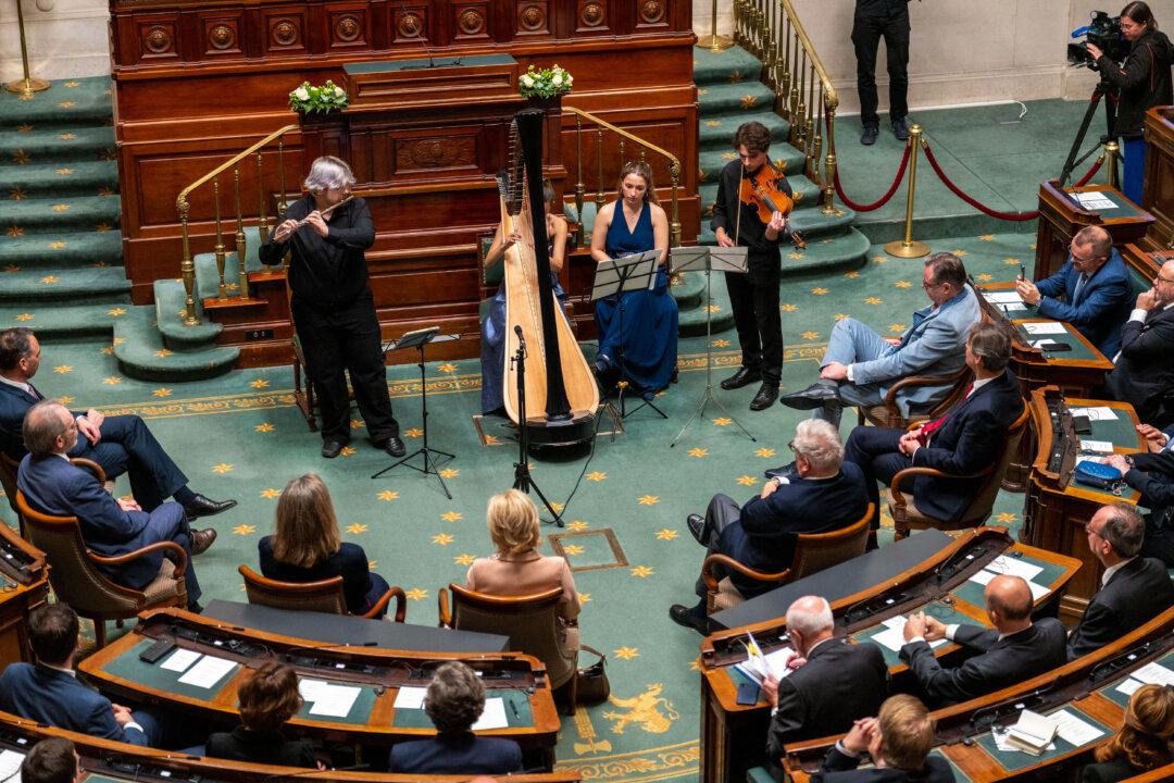 Musicians pictured during the celebration of the King's Feast, at the federal parliament in Brussels, on Nov. 15, 2025. (Marius Burgelman/BELGA MAG/AFP via Getty Images)