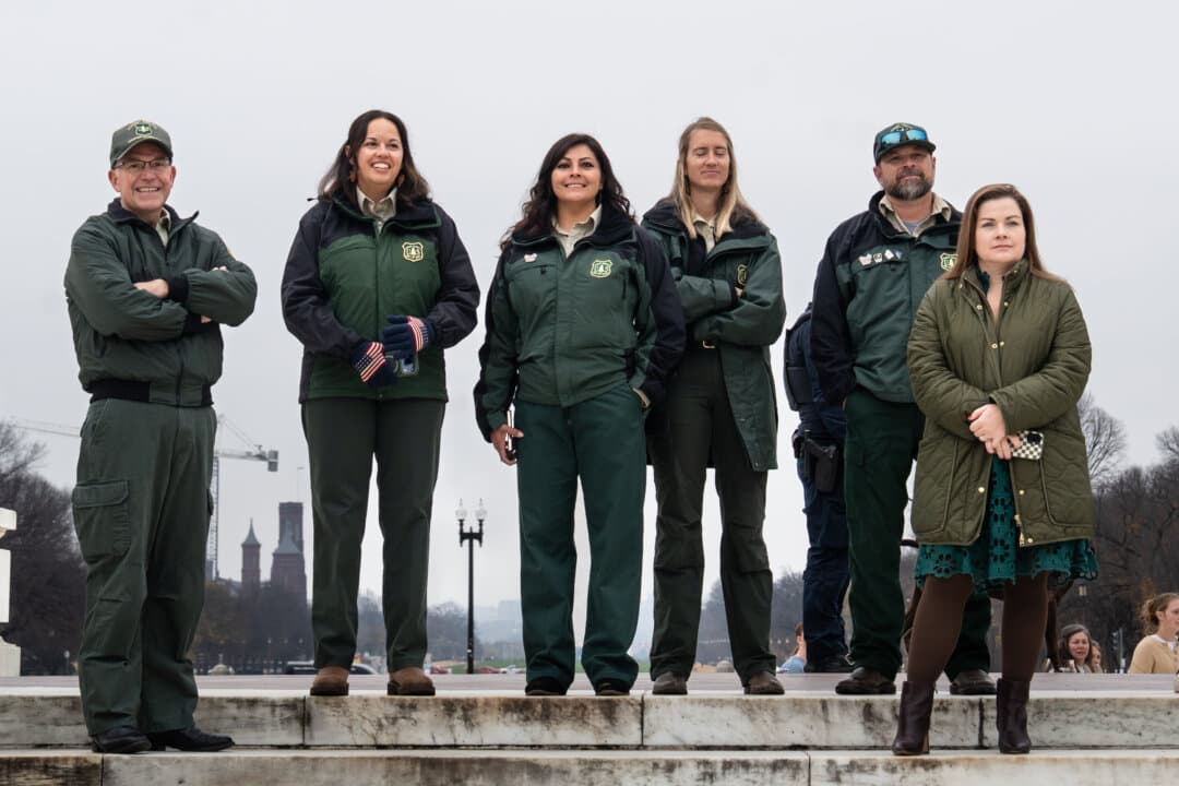 Nevada U.S. Forest Service rangers in Washington on Nov. 21, 2025. (Madalina Kilroy/The Epoch Times)
