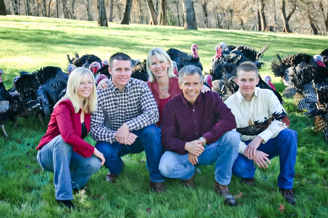 (L–R) Heidi, Jason, their parents Tim, and Joan Diestel and their younger brother at Diestel Family Ranch in Sonora, Calif. Heidi said her great-uncle Ernest raised turkeys in the 1920s and passed the “family secrets” to her grandfather, who founded Diestel Family Ranch in 1949. (Courtesy of the Diestel family)