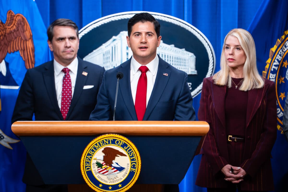 Central District of California First Assistant U.S. Attorney Bill Essayli at a news conference at the Department of Justice in Washington on Nov. 19, 2025. (Madalina Kilroy/The Epoch Times)