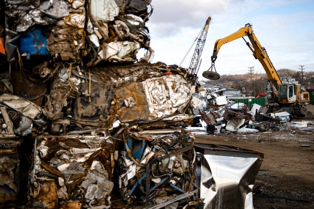 Scrap metal is organized at Josh Steel Company for recycling in North Braddock, Pa., on Jan. 21, 2020. Tour has pioneered a way to quickly extract critical minerals from electronic waste. (Brendan Smialowski/AFP via Getty Images)