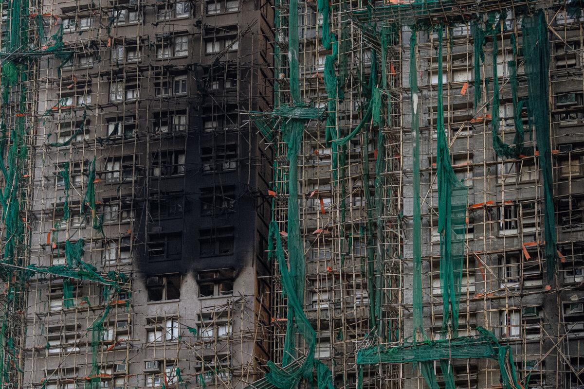 Burned buildings at the scene of the fire that started at Wang Fuk Court, a residential estate in the Tai Po district of Hong Kong's New Territories, on Nov. 28, 2025. (Chan Long Hei/AP Photo)