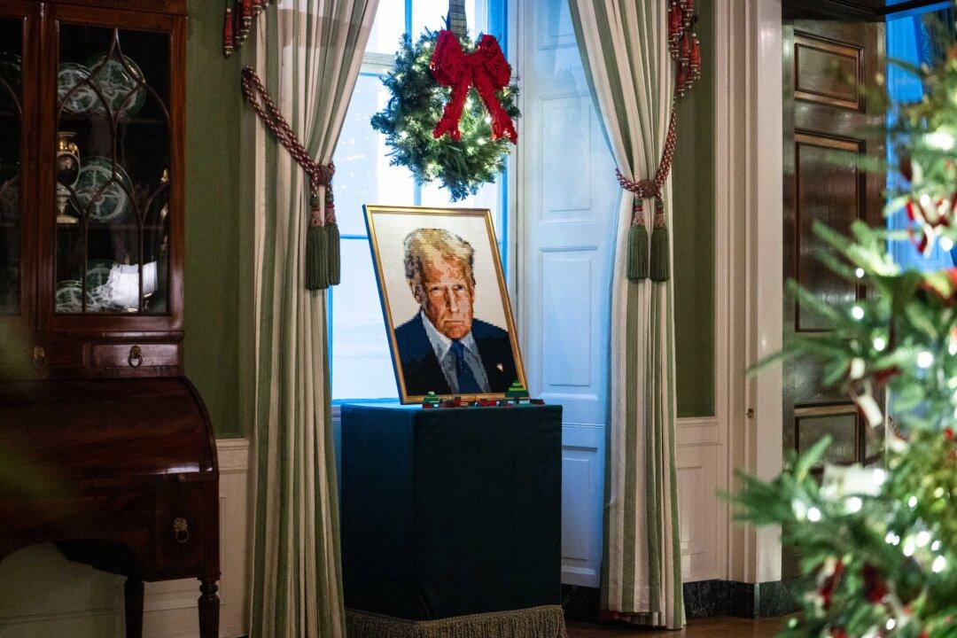 A LEGO portrait of President Donald Trump at the White House on Dec. 1, 2025. (Madalina Kilroy/The Epoch Times)