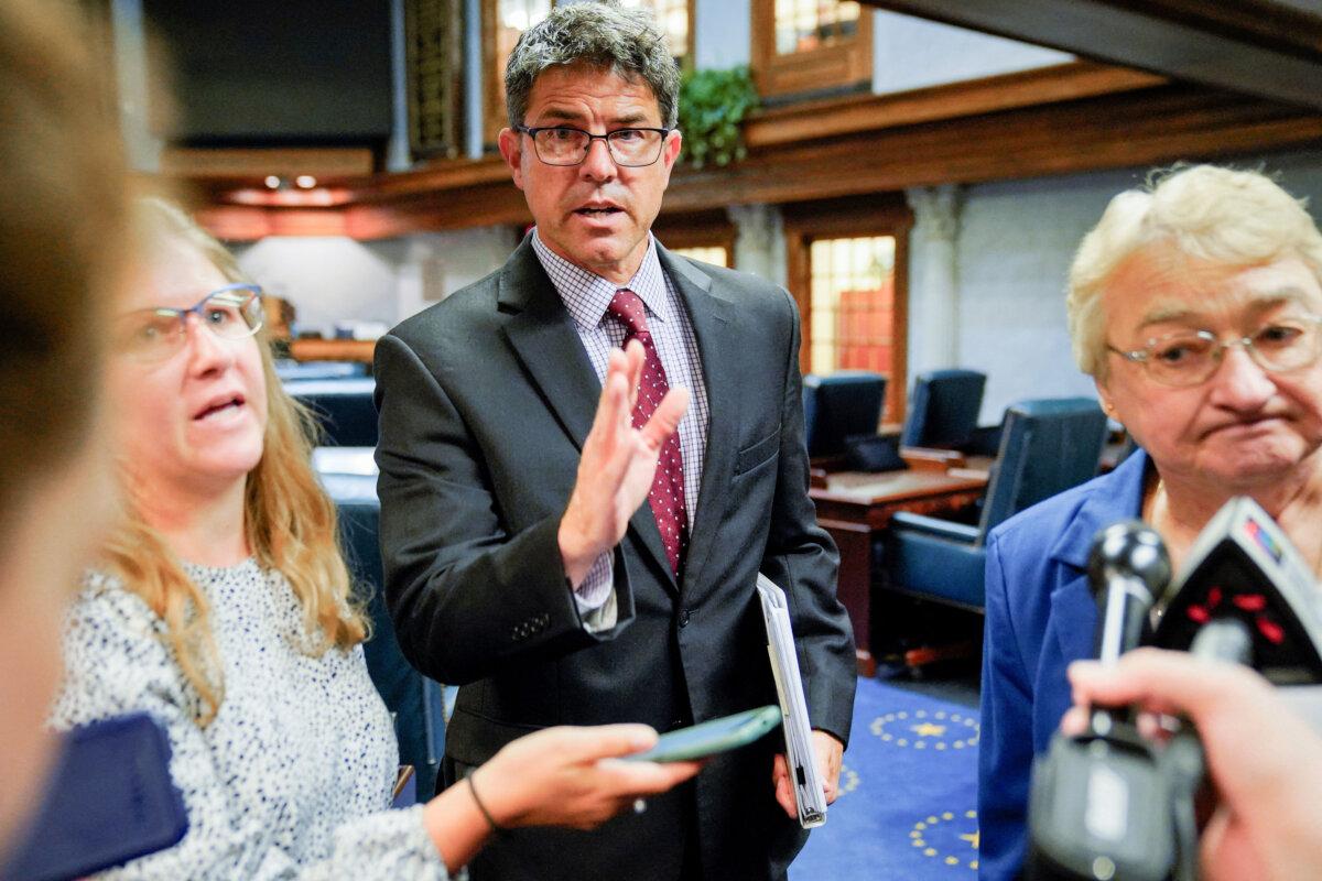 Indiana state Sen. Rodric Bray speaks to reporters after the first day of a special session on banning abortion in Indianapolis on July 25, 2022. (Cheney Orr/Reuters)