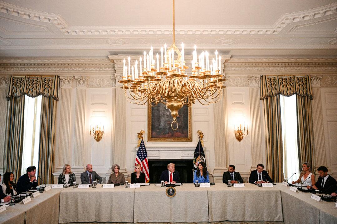 President Donald Trump (C) chairs a roundtable about Antifa in the State Dining Room of the White House on Oct. 8, 2025. The foreign terrorist organization designation followed Trump’s September order labeling Antifa a domestic terrorist organization. (Jim Watson/AFP via Getty Images)