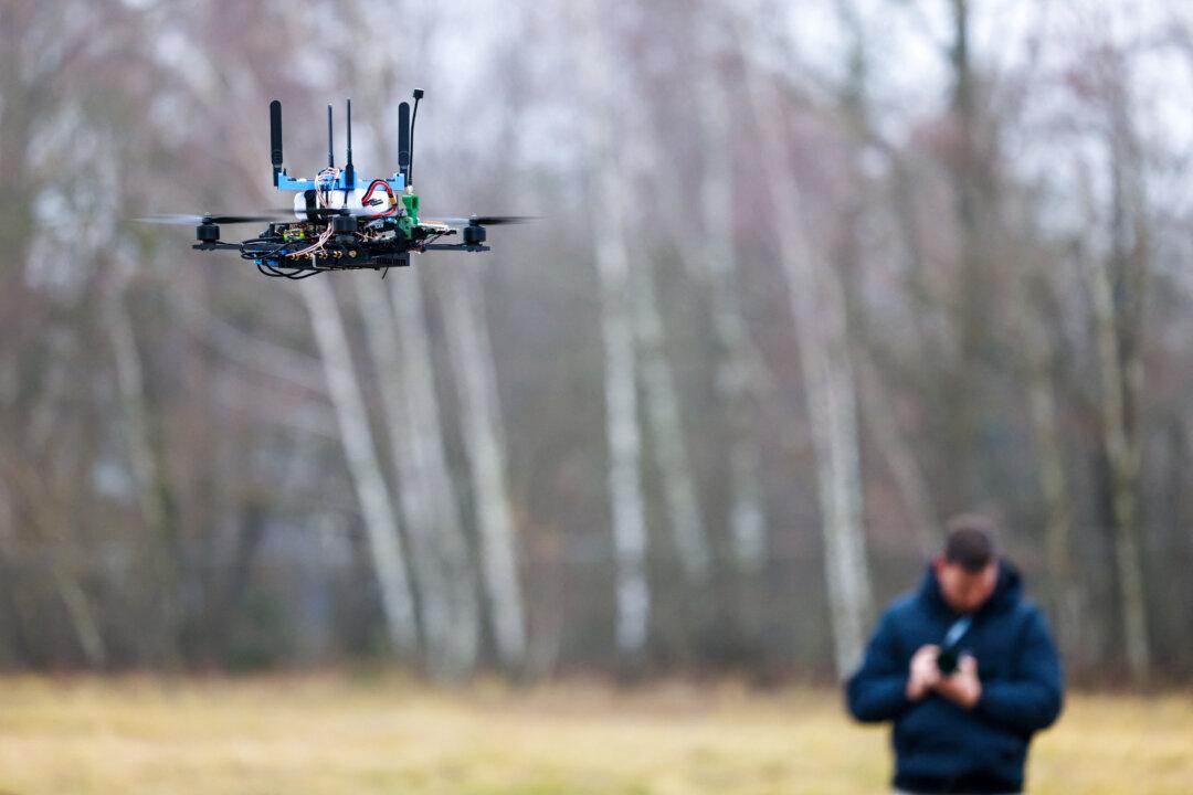 A drone by team Dremian is seen during the Spectra Challenge competition in Erding near Munich on Dec. 4, 2025. According to the organizers, more than 40 qualified entries were submitted to the competition, including universities, companies and individuals. (Michaela Stache/AFP via Getty Images)
