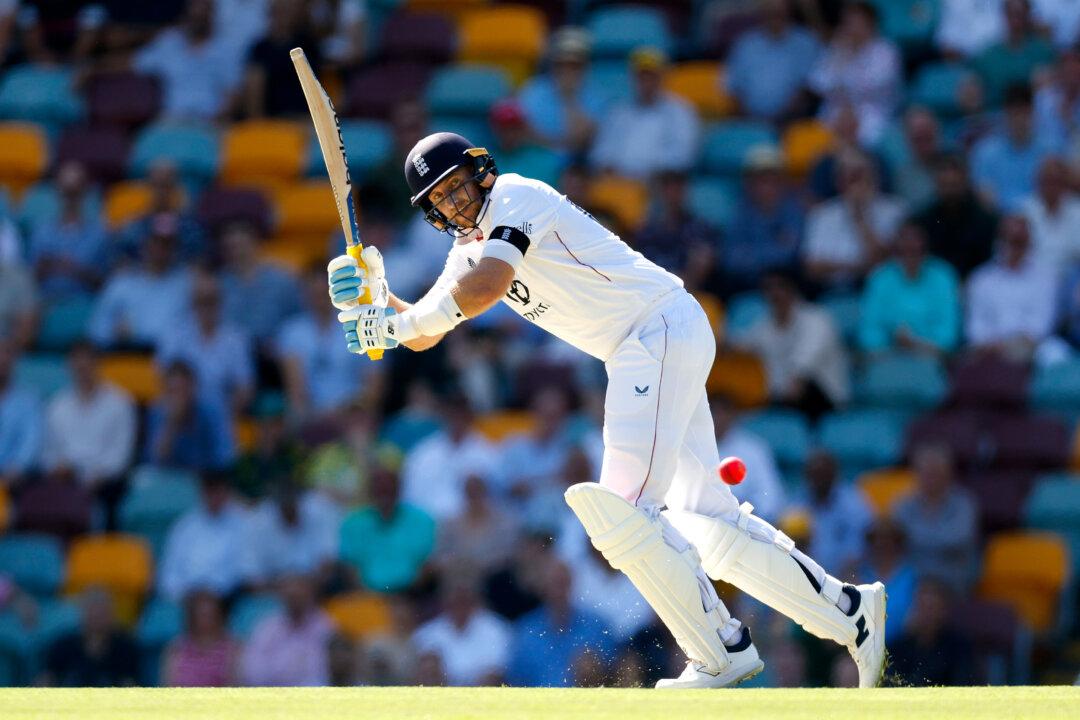 Joe Root of England bats during day one of the Second 2025/26 Ashes Series Test Match between Australia and England at The Gabba in Brisbane, Australia, on Dec. 4, 2025. (Darrian Traynor/Getty Images)