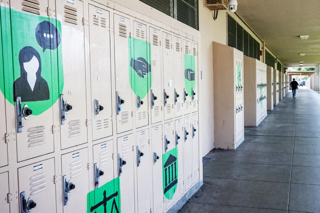 Lockers at Gardena High School within the Los Angeles Unified School District in Gardena, Calif., on Aug. 14, 2025. (John Fredricks/The Epoch Times)