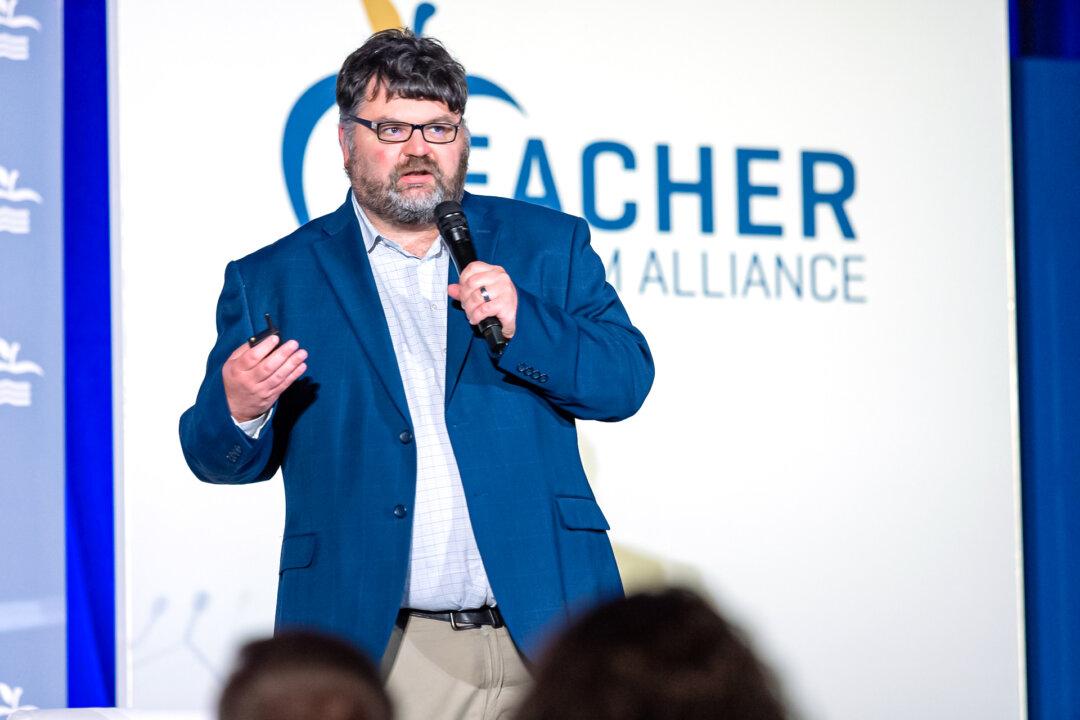 Will Flanders, research director of the Wisconsin Institute for Law & Liberty, discusses the ineffectiveness of restorative justice practices during the Teacher Freedom Summit event in Washington in July 2025. (Courtesy of the Teacher Freedom Alliance)