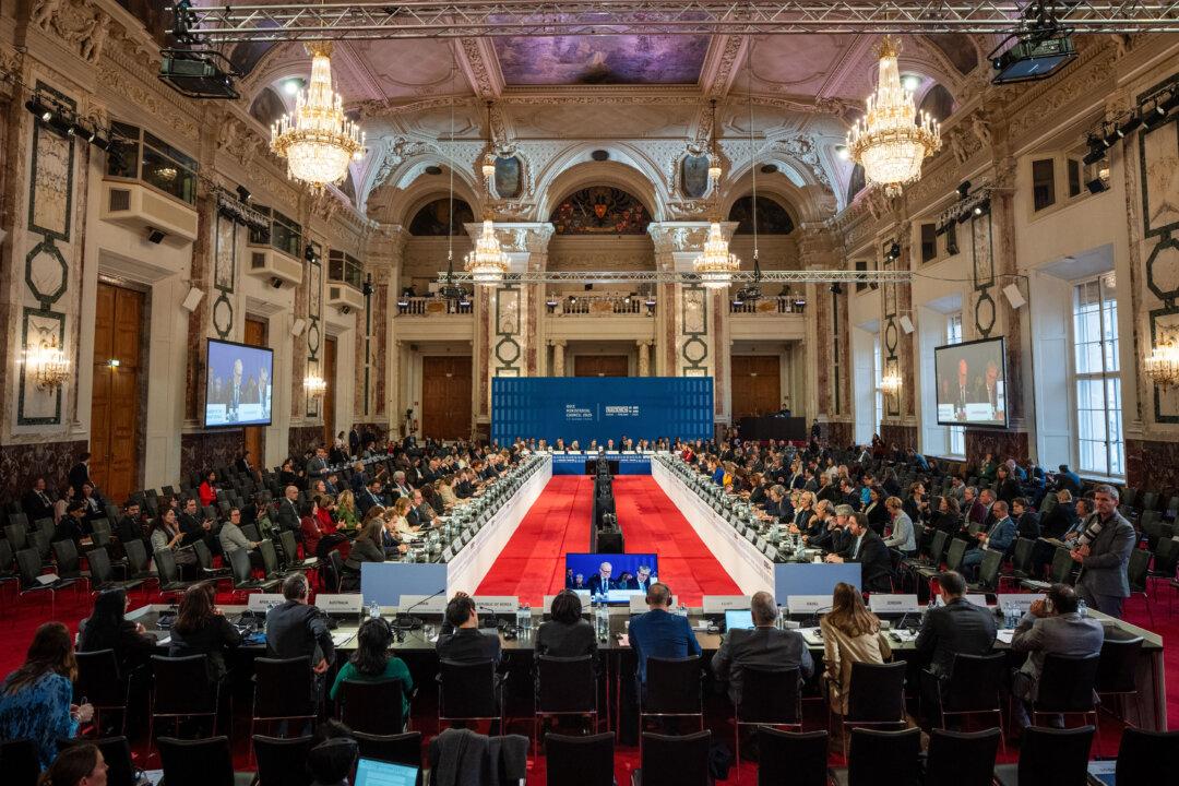 Participants attend a plenary session during a Ministerial Council meeting of the Organization for Security and Co-operation in Europe in Vienna on Dec. 5, 2025. (Georg Hochmuth/APA/AFP via Getty Images)