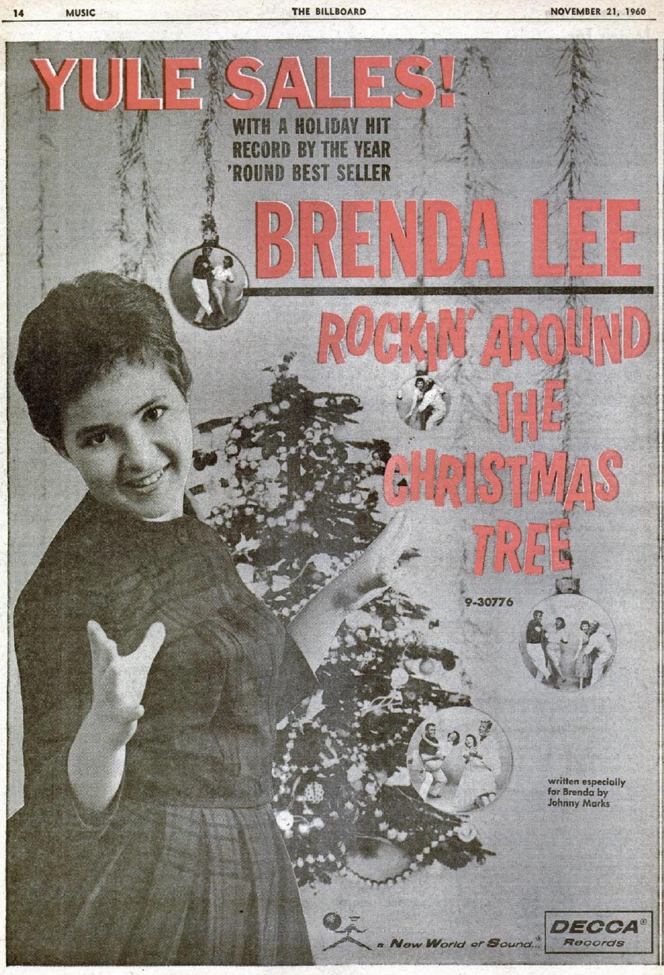 Advertisement for Brenda Lee's single, "Rockin' Around the Christmas Tree," in Billboard magazine on Nov. 21, 1960. (Public Domain)