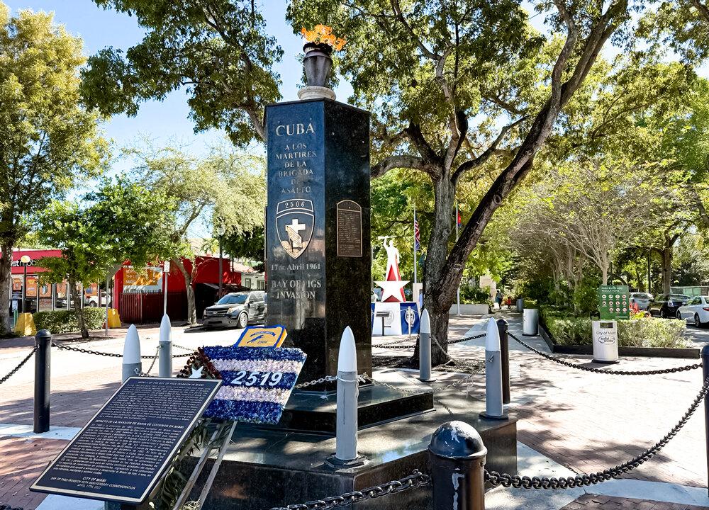 A monument honoring the Bay of Pigs Invasion Brigade stands in Miami on Nov. 18, 2025. Yuleisy Mena, executive director of the Bay of Pigs Museum and Library and a 1992 Cuban exile, said she hopes that the curriculum change will bring a more balanced education. (T.J. Muscaro/The Epoch Times)