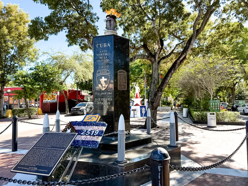 A monument honoring the Bay of Pigs Invasion Brigade stands in Miami on Nov. 18, 2025. (T.J. Muscaro/The Epoch Times)