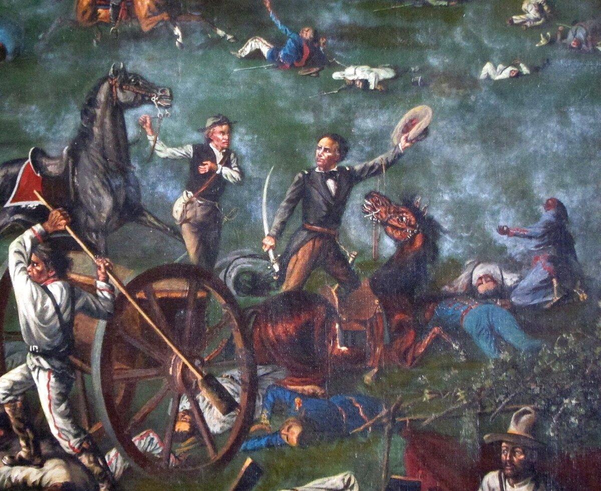 A detail from Henry Arthur McArdle’s 1898 painting of the Battle of San Jacinto that hangs in the Texas State Capitol building. Photograph by J. Williams, 2003. (Public Domain)
