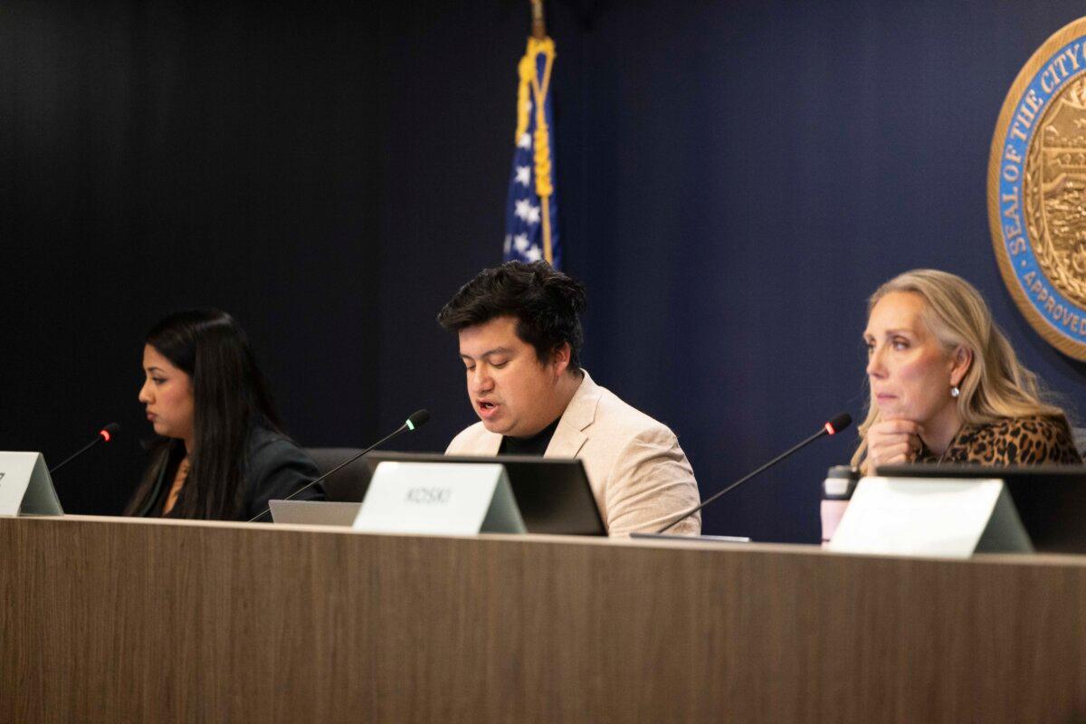 Minneapolis City Council members convene a public hearing to consider revisions to the city’s separation ordinance barring cooperation with ICE in Minneapolis on Dec. 9, 2025. (Jenn Ackerman for The Epoch Times)