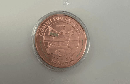 Graves received a rare bronze coin for being the first person in line on Dec. 10. (Photo courtesy of Mat Graves)