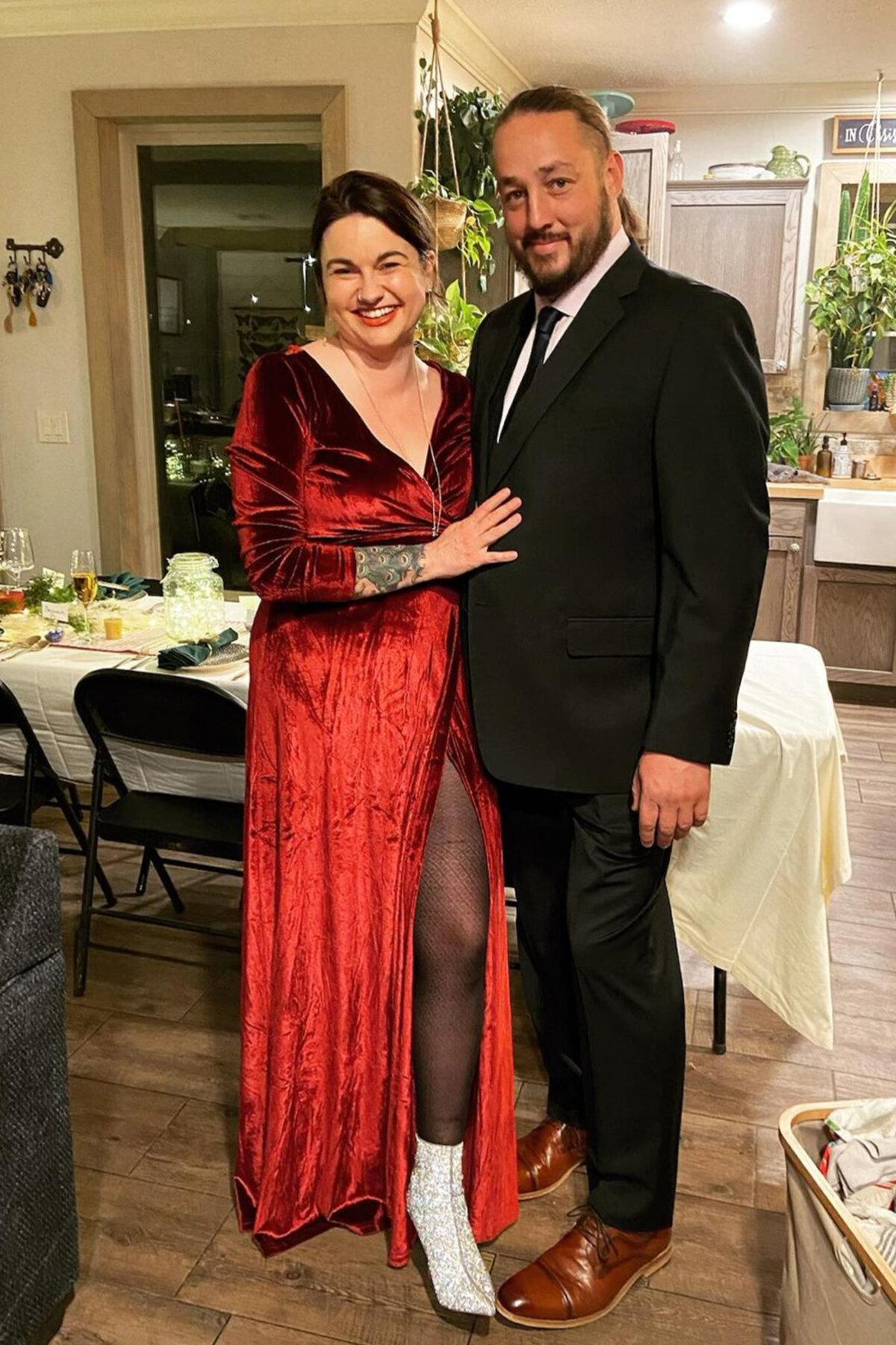 Jess and Jeremiah Sowards dressed for fancy Christmas dinner. (Photo courtesy of Jess Sowards)