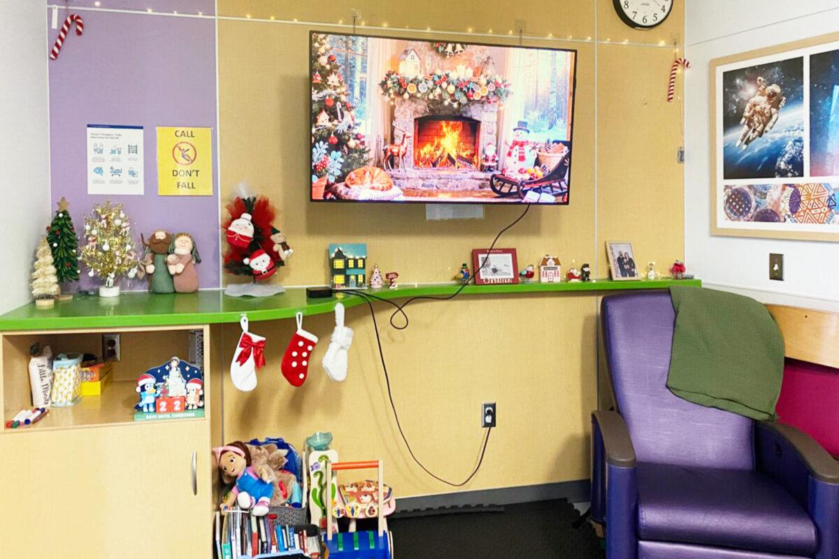 Family decorated Katie Niccolls' hospital room with small trees, stockings, lights, photos, and nativities. (Photo courtesy of Caroline Niccolls)