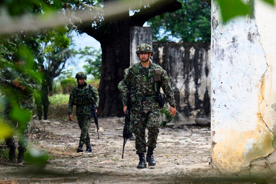 Colombian soldiers patrol an illegal trail on the Colombia–Venezuela border, near Cucuta, Norte de Santander Department, Colombia, on Dec. 12, 2025. (Schneyder Mendoza/AFP via Getty Images)