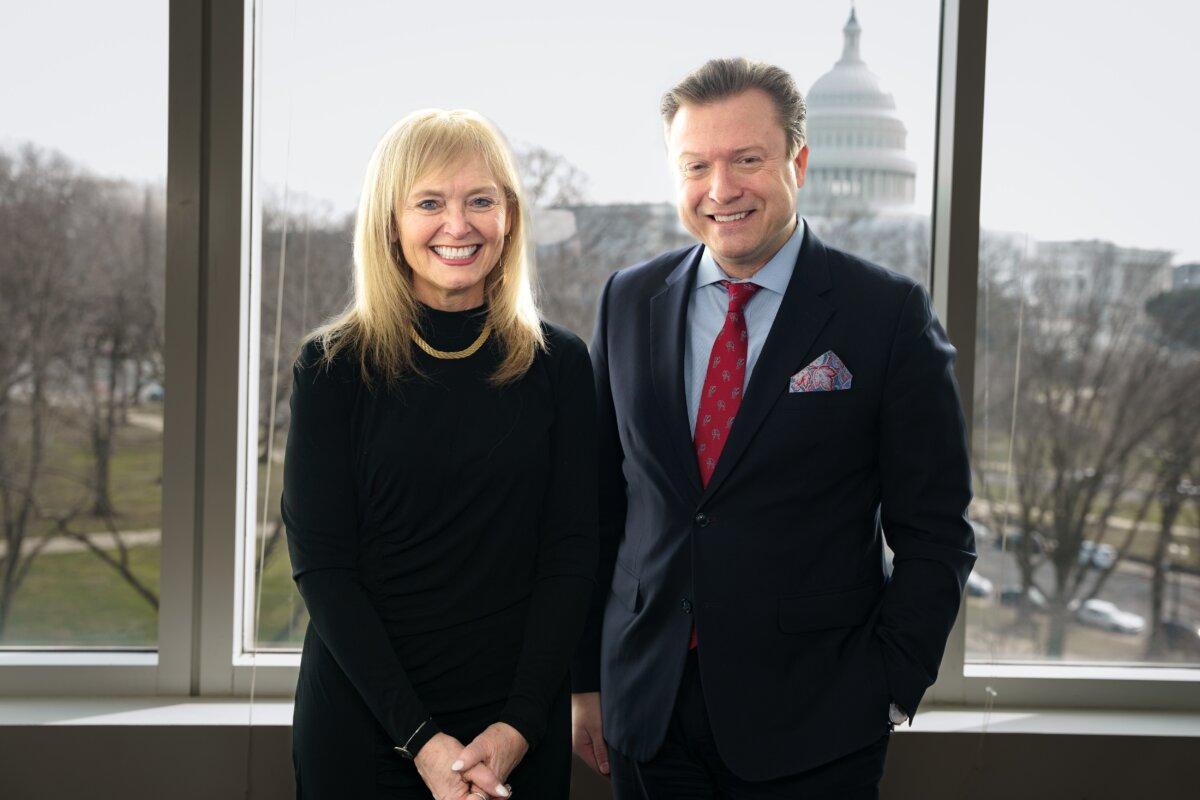 Katrina Lantos Swett, president of the Lantos Foundation for Human Rights and Justice and cochair of the International Religious Freedom Summit, and Jan Jekielek, Epoch Times senior editor and host of "American Thought Leaders," in Washington on Feb. 2, 2023. (Wei Wu/The Epoch Times)