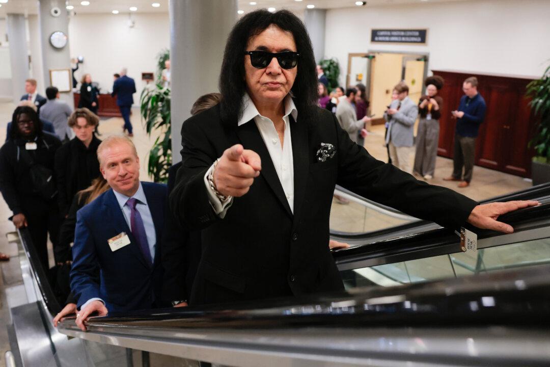 Gene Simmons, a founding member of the rock band KISS, walks through the U.S. Capitol on Dec. 9, 2025. Simmons spoke at the Intellectual Property Subcommittee hearing on “Balancing the Interests of Local Radio, Songwriters, and Performers in the Digital Age.” (Heather Diehl/Getty Images)